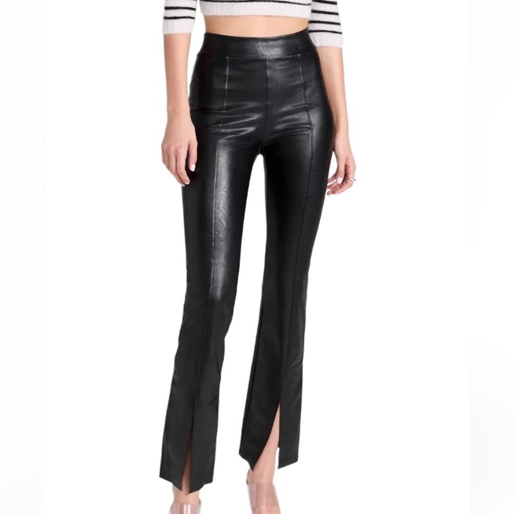 NWT Women's Commando Pleather Black Faux Leather Front Split Slimming Pants
